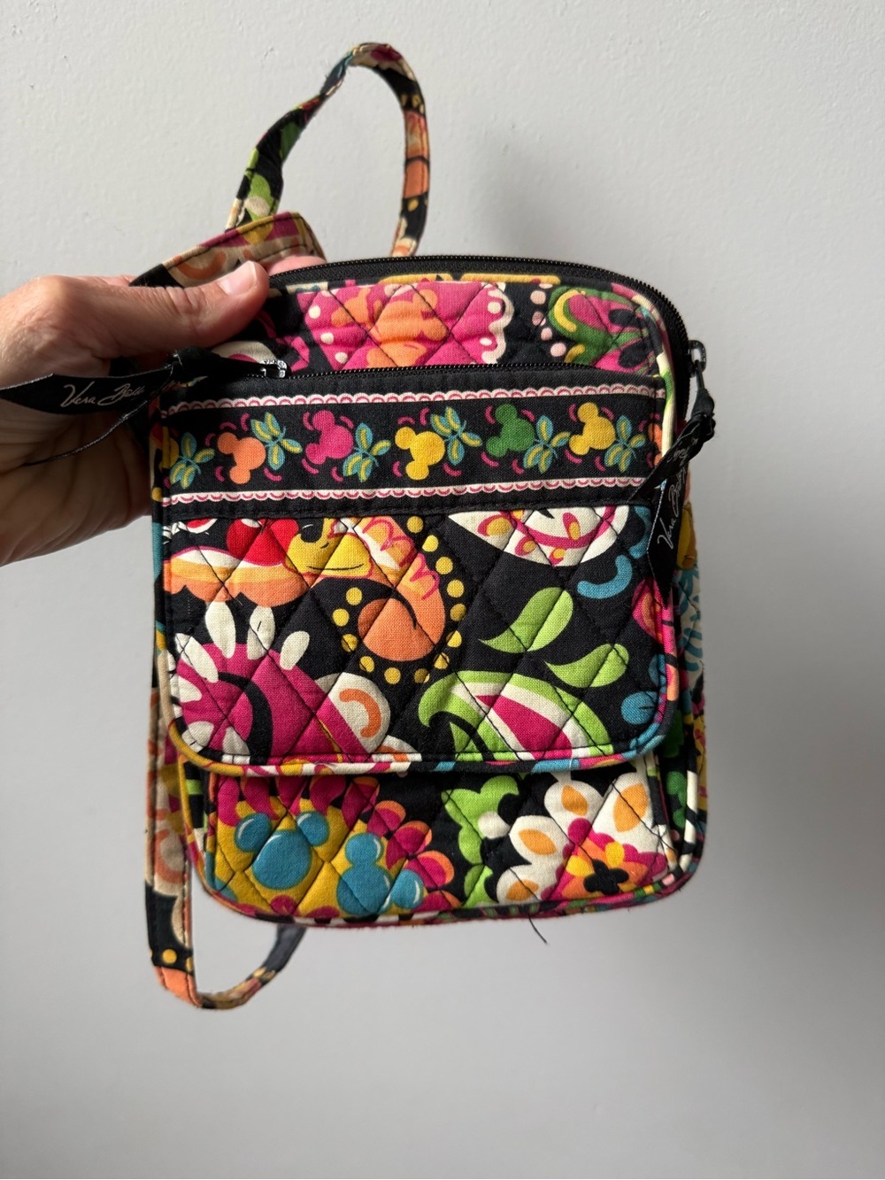 Vera Bradley Disney Mickey Black Multicolor Quilted Crossbody Bag Floral Print